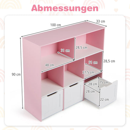 Children's Storage Cabinet with Shelves and Drawers on Wheels