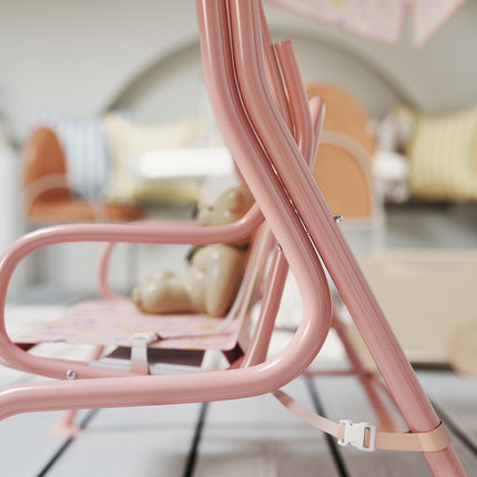 Children's Swing Chair, Steel Frame, 2-Seater, Pink