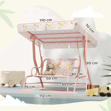 Children's Swing Chair, Steel Frame, 2-Seater, Pink