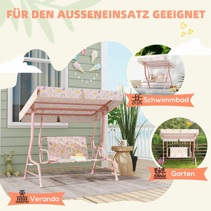 Children's Swing Chair, Steel Frame, 2-Seater, Pink