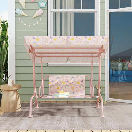 Children's Swing Chair, Steel Frame, 2-Seater, Pink