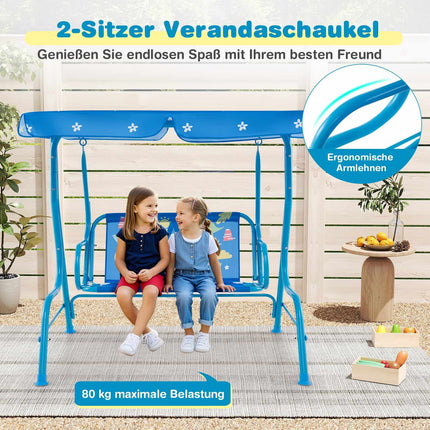 Children's Swing with Adjustable Canopy, Metal Frame, Blue