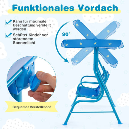 Children's Swing with Adjustable Canopy, Metal Frame, Blue