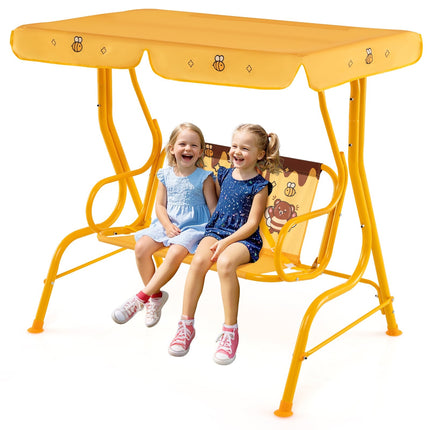 Children's Swing with Adjustable Canopy, Metal Frame, Yellow
