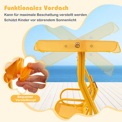 Children's Swing with Adjustable Canopy, Metal Frame, Yellow