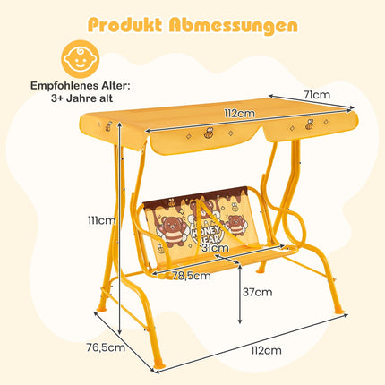 Children's Swing with Adjustable Canopy, Metal Frame, Yellow