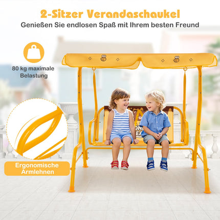 Children's Swing with Adjustable Canopy, Metal Frame, Yellow