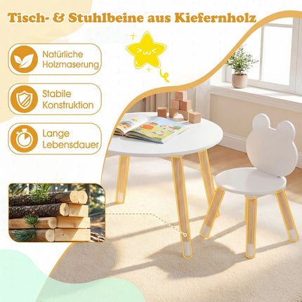 Children's Table & 2 Chairs Set, Wood Legs, White