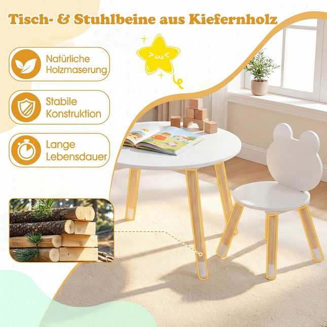 Children's Table & 2 Chairs Set, Wood Legs, White