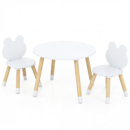 Children's Table & 2 Chairs Set, Wood Legs, White
