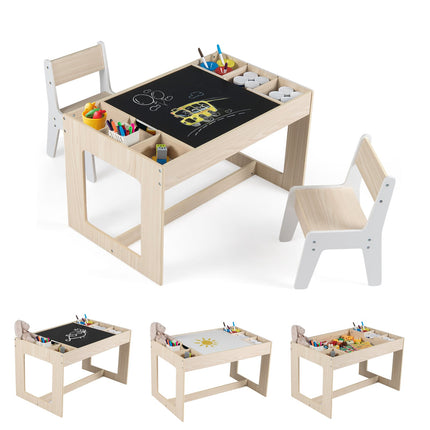 Children's Table Set with 2 Chairs, Dual-Sided Top