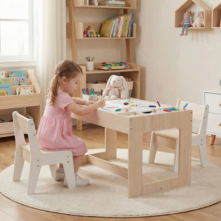Children's Table Set with 2 Chairs, Dual-Sided Top