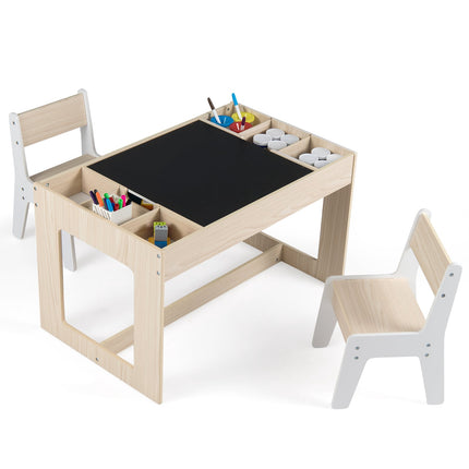 Children's Table Set with 2 Chairs, Dual-Sided Top