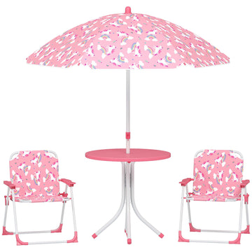 Children's Table Set with Umbrella, Pink, 4-Piece