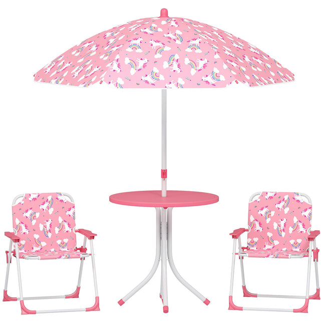 Children's Table Set with Umbrella, Pink, 4-Piece