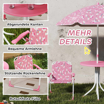Children's Table Set with Umbrella, Pink, 4-Piece