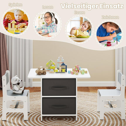 Children's Table and 2 Chairs Set with Storage Bins