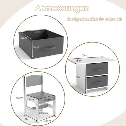 Children's Table and 2 Chairs Set with Storage Bins