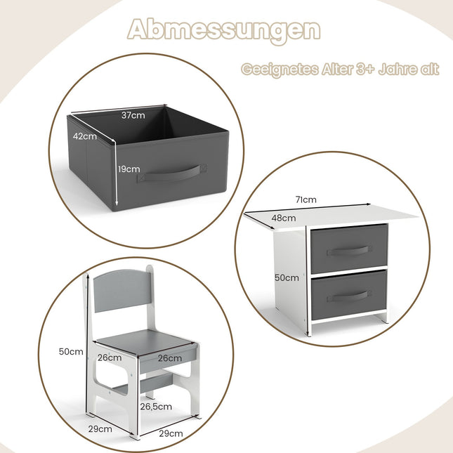 Children's Table and 2 Chairs Set with Storage Bins