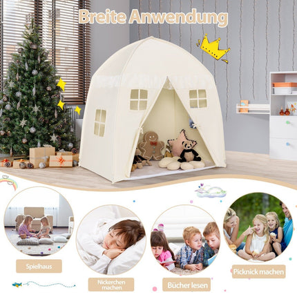 Children's Tent Large Princess Tent with Carry Bag Anti-Slip Mat Zipper Beige