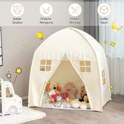 Children's Tent Large Princess Tent with Carry Bag Anti-Slip Mat Zipper Beige