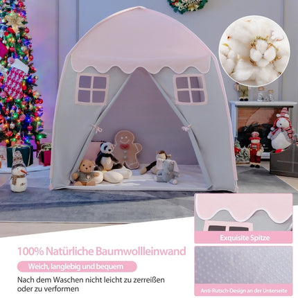 Children's Tent Large Princess Tent with Carry Bag Anti-Slip Mat Zipper Pink
