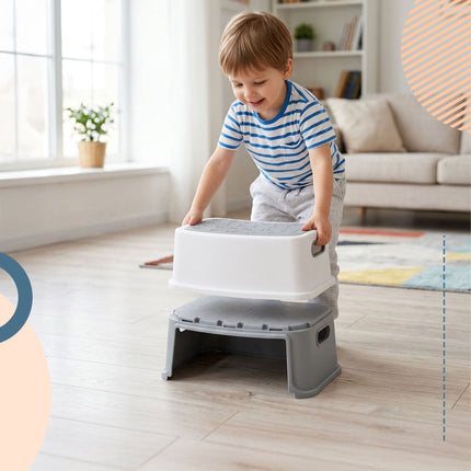Children's Toilet Seat with Step Stool – Grey, White