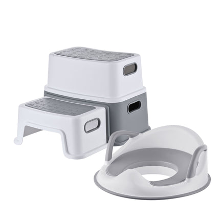 Children's Toilet Seat with Step Stool – Grey, White