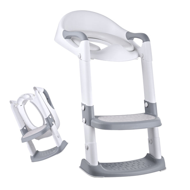 Children's Toilet Seat with Steps, Adjustable, Gray-White
