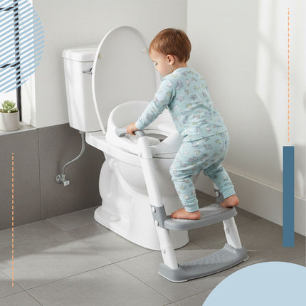 Children's Toilet Seat with Steps, Adjustable, Gray-White