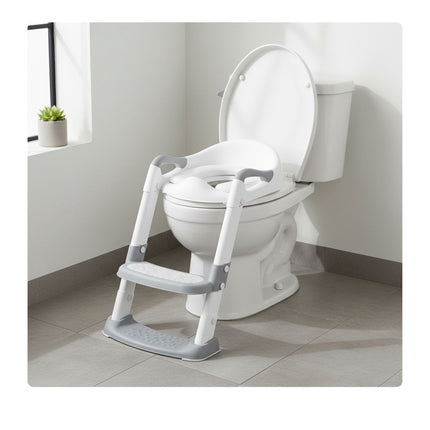 Children's Toilet Seat with Steps, Adjustable, Gray-White