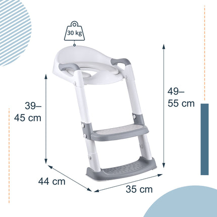 Children's Toilet Seat with Steps, Adjustable, Gray-White