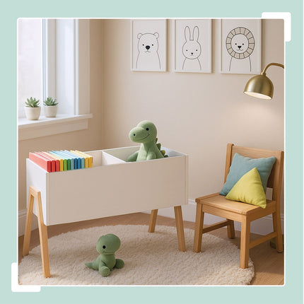 Children's Toy Chest – Scandinavian Design, Wooden Legs
