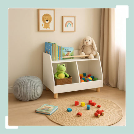 Children's Toy Storage Shelf – 2 Compartments, 1 Shelf