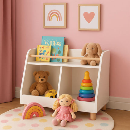 Children's Toy Storage Shelf – 2 Compartments, 1 Shelf