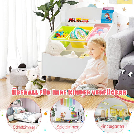 Children's Toy Storage Shelf with Wheels, White MDF