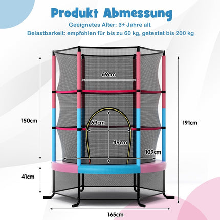Children's Trampoline with Safety Net, 165cm, 200kg Capacity