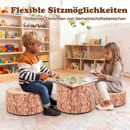 Children's Tree Stump Stool Set, 3-Piece, Faux Leather