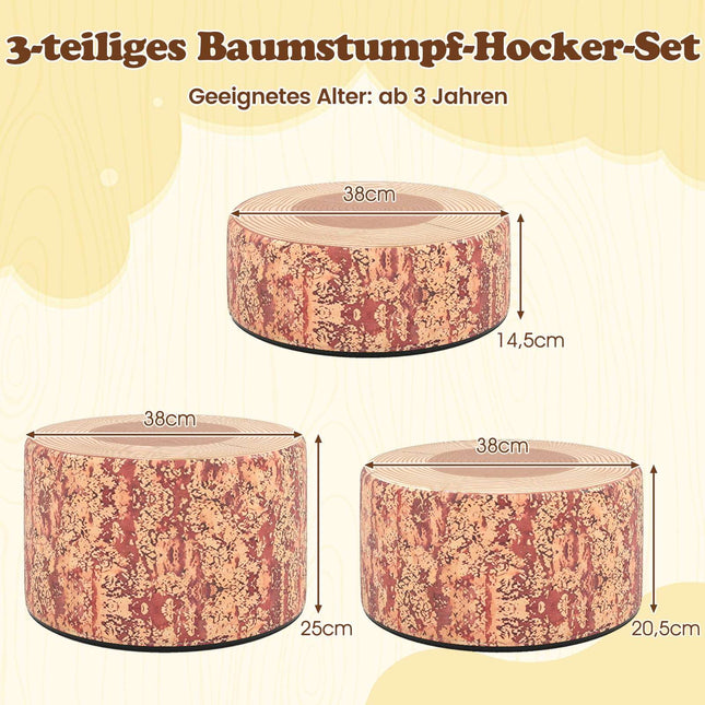 Children's Tree Stump Stool Set, 3-Piece, Faux Leather