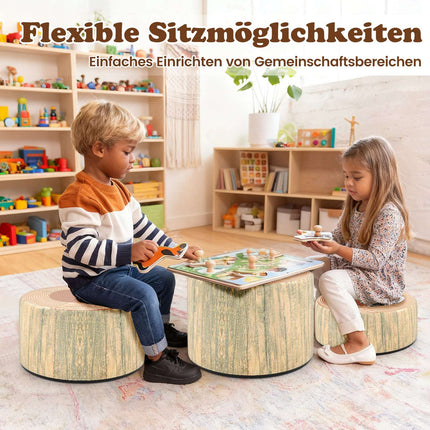 Children's Tree Stump Stool Set, 3-Piece, Green