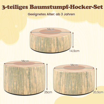 Children's Tree Stump Stool Set, 3-Piece, Green