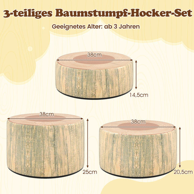 Children's Tree Stump Stool Set, 3-Piece, Green