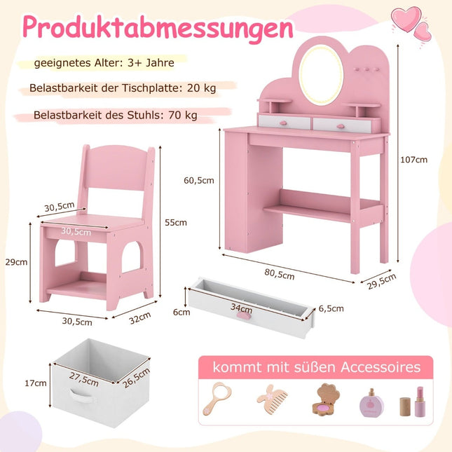 Children's Vanity Set with Lights and Chair, Pink