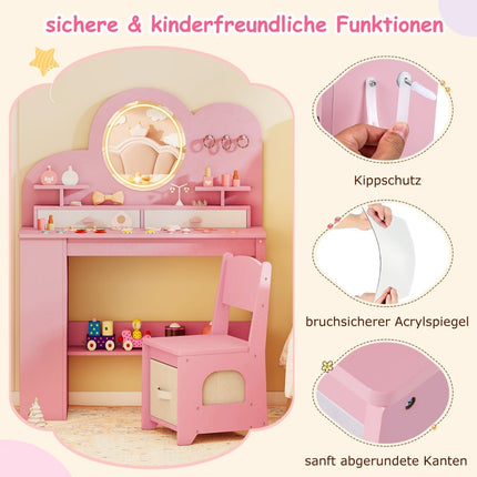 Children's Vanity Set with Lights and Chair, Pink
