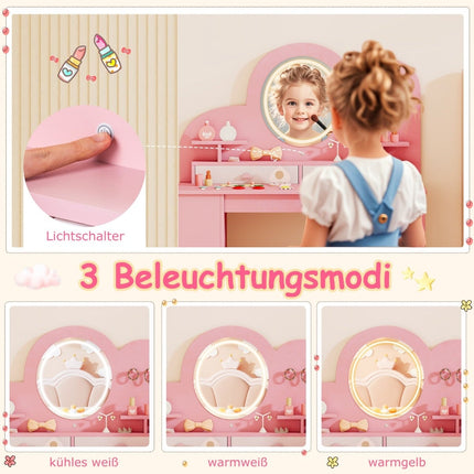 Children's Vanity Set with Lights and Chair, Pink