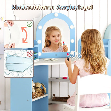Children's Vanity Set with Mirror & Lights – Blue