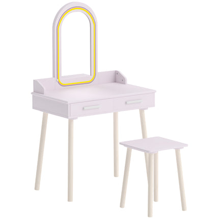 Children's Vanity Table Set with LED Mirror and Stool