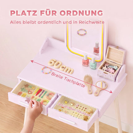Children's Vanity Table Set with LED Mirror and Stool
