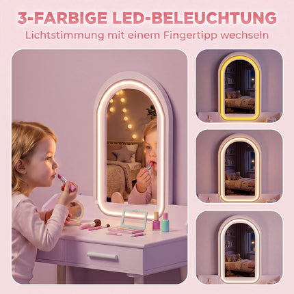 Children's Vanity Table Set with LED Mirror and Stool
