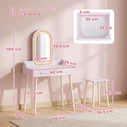 Children's Vanity Table Set with LED Mirror and Stool
